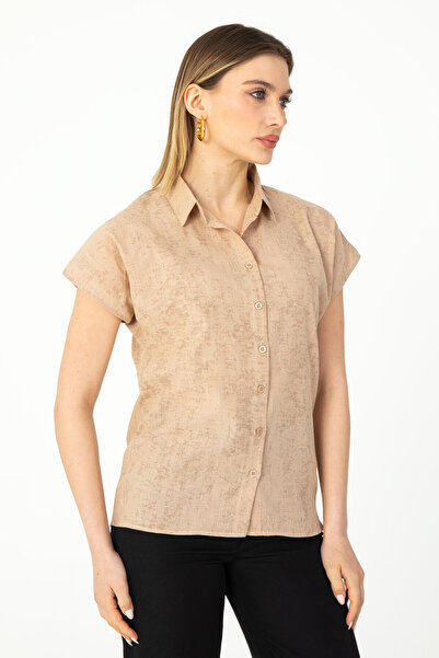 Nuevo Yarasa Kol Keten Sprey Taş Rengi Gömlek 1500071