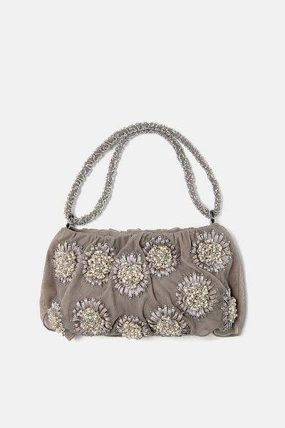 Pull & Bear Embellished floral shoulder bag