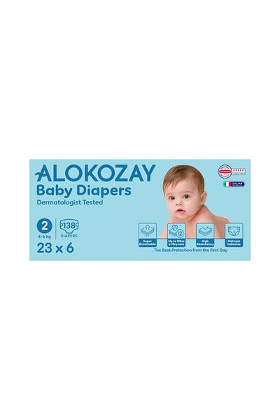 Alokozay Premium Baby Diapers - Size 2 (4-6 Kg) - 23 Diapers X Pack of 6