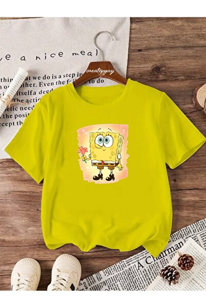 oneagılyazı تي شيرت رومانسي للأطفال مطبوع عليه سبونج بوب مقاس كبير