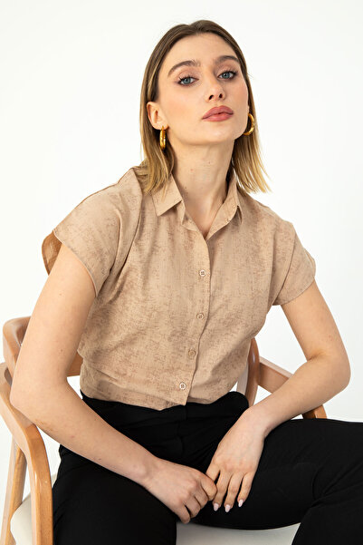 Nuevo Yarasa Kol Keten Sprey Taş Rengi Gömlek 1500071