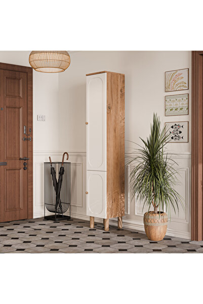 Mezza 5093 Roma 2 Sağ Kapaklı (MEMBRAN) Raflı Bohem Portmanto Atlantik Çam - Beyaz