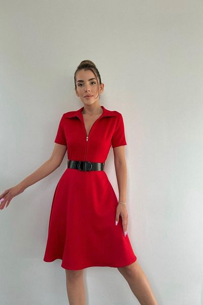 JANES Rochie sport cu centura rosie