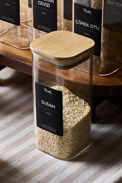 Perotti Gildo 12-Piece Bamboo Lid Borosilicate Glass Spice Jar 400 ml 13X6 cm 30 Labels Gift