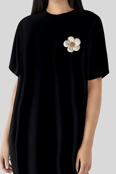 mefru Rochie lungă cu mânecă scurtă din țesătură modal cu detaliu floral pentru femei