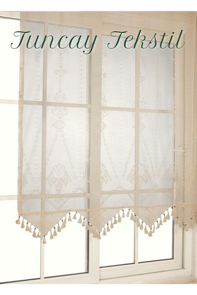 TUNCAY TEKSTİL Buldan Tulle Curtain Macrame Lace Handcrafted Lace Basement Curtain