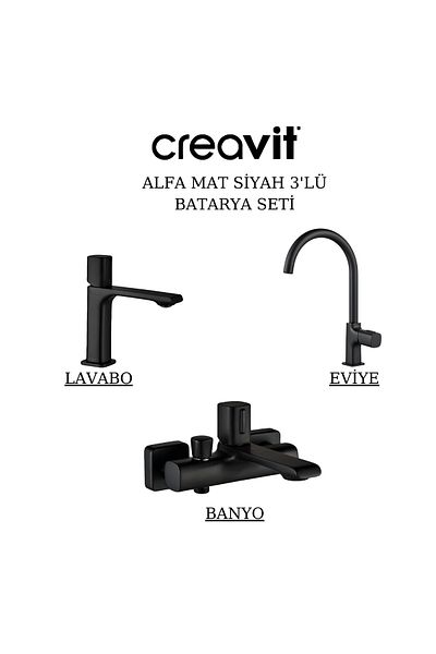 Creavit Alfa Matte Black Battery Set 3-Piece Bathroom-Washbasin-Sink