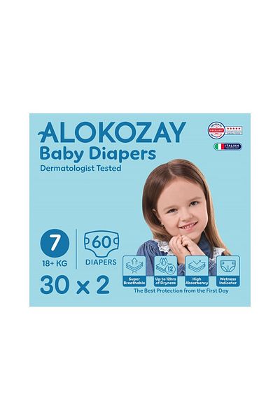 Alokozay Premium Baby Diapers - Size 7 (18+ Kg) - 30 Diapers X Pack of 2