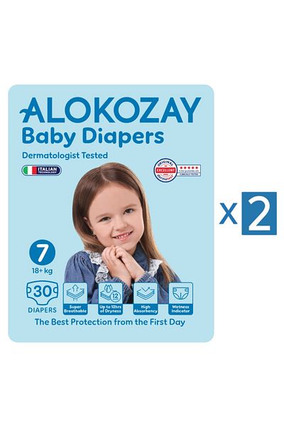 Alokozay Premium Baby Diapers - Size 7 (18+ Kg) - 30 Diapers X Pack of 2