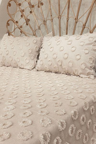 Koza Home Sitra Beige Double Tufted Bedspread 230X250 2 Pillows 50X70