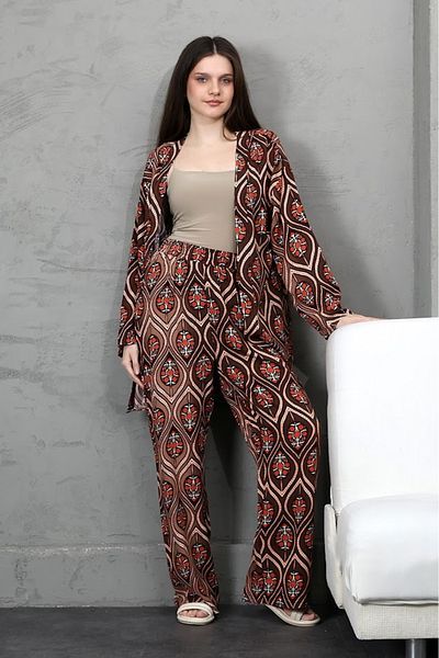 forte bella Patterned Multi Kimono Bottom-Top Set