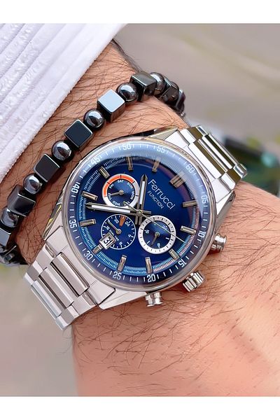 Ferrucci Men's Wristwatch with Steel Cord Function 3 Atm Waterproof with 2 Years Warranty+Bracelet as a Gift