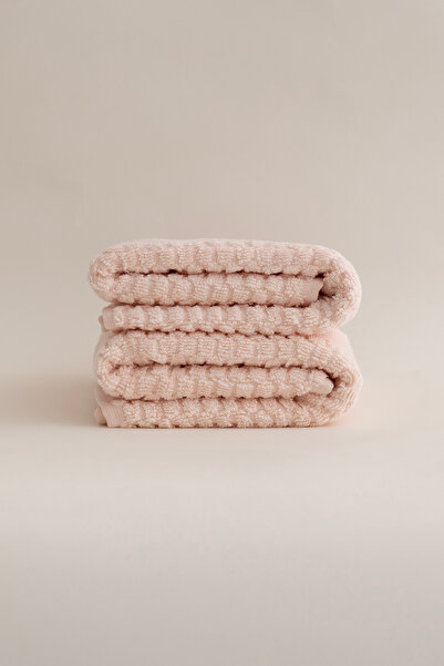 Koza Home Ivory Salmon Embossed Textured Micro Fiber 100% Cotton 2-Piece Hand Face Towel Set 50 X 90 - 50 X 90 1121A