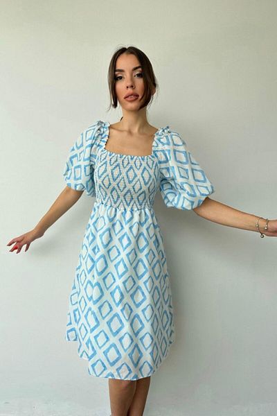 JANES Rochie de vară cu model pătrat albastru