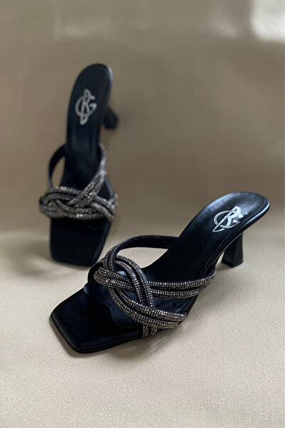 BZC AYAKKABI Black Stone Comfortable Fit Evening Dress Slippers