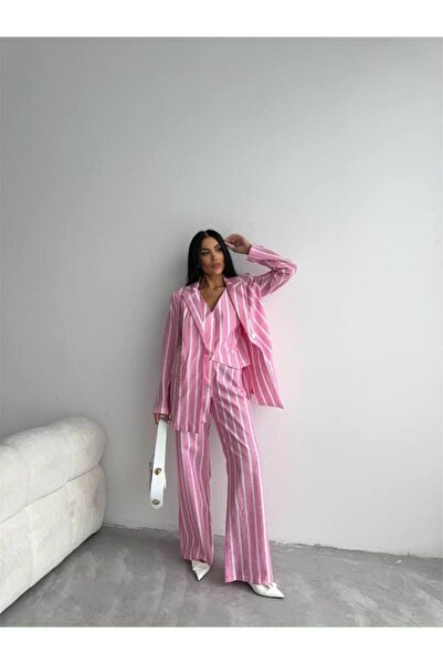 JANES Pink Striped Linen Vest-Pants Set