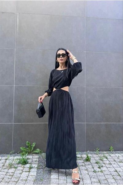 Simala Black Pleated Dress