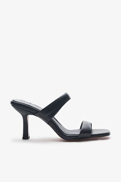 Louis Cardy Valira Black Genuine Leather Women's Heeled Slippers