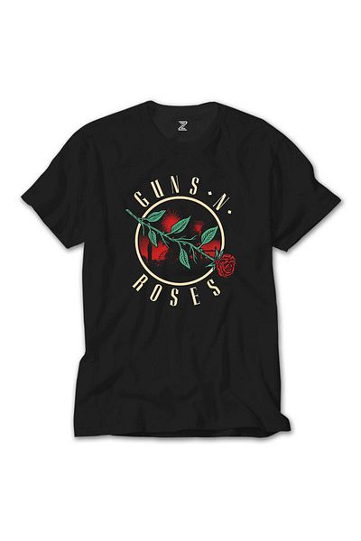 Z zepplin Guns N Roses Flower Black T-Shirt