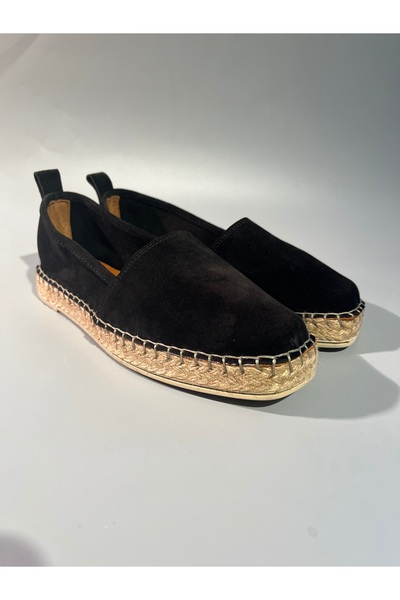 Butik Noble shoes hakiki deri siyah espadril babet