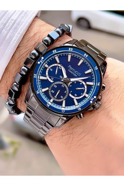 Ferrucci Men's Wristwatch with Steel Cord Function 3 Atm Waterproof with 2 Years Warranty+Bracelet as a Gift