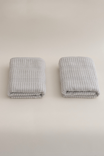Koza Home Ivory Grey Bordered Micro Fiber 100% Cotton 2-Piece Bath Towel Set 50 X 90 - 70 X 140 1102A