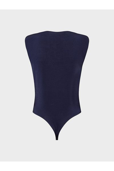 RİVUS V-Neck Body with Gathered Front and Shoulder Padding Detail - Navy Blue