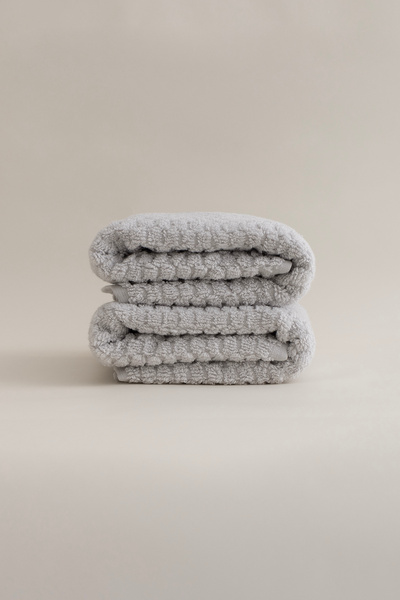 Koza Home Ivory Grey Embossed Textured Micro Fiber 100% Cotton 2-Piece Hand Face Towel Set 50 X 90 - 50 X 90 1120A