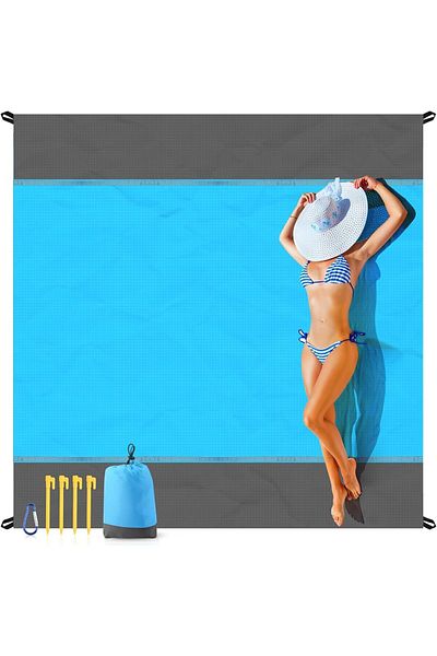 fulina Beach Blanket Sandproof Oversized, 78.8×82.7 inch,Foldable and Lightweight,With stakes,carabiner