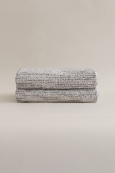 Koza Home Ivory Grey Ribbed Micro Fiber 100% Cotton 2-Piece Hand Face Towel Set 50 X 90 - 50 X 90 1132A