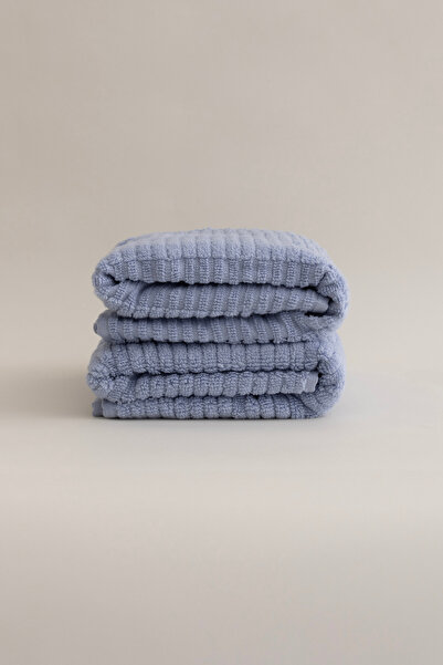 Koza Home Ivory Blue Bordered Micro Fiber 100% Cotton 2-Piece Bath Towel Set 50 X 90 - 70 X 140 1106A