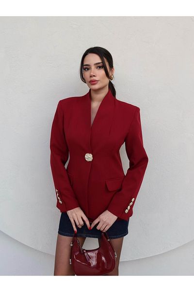 My Blog Claret Red Large Gold Buttoned Baden Jacket - 501171