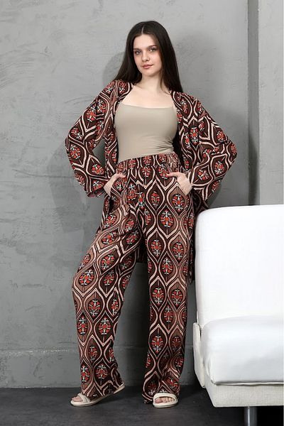 forte bella Patterned Multi Kimono Bottom-Top Set