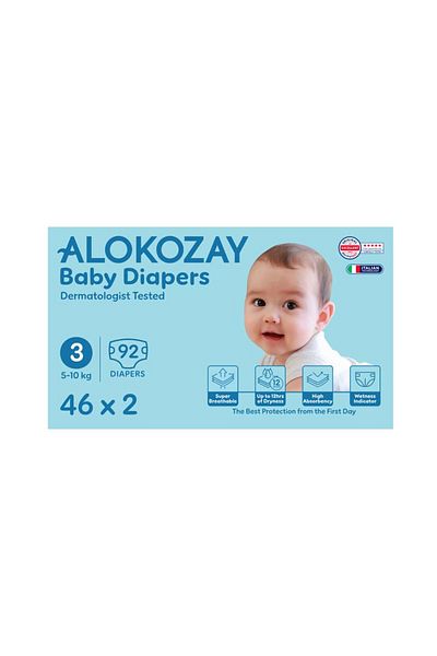 Alokozay Premium Baby Diapers - Size 3 (5-10 Kg) - 46 Diapers X Pack of 2