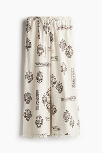 H&M Keten Karışımlı ve Büzgü Bağlı Pantolon