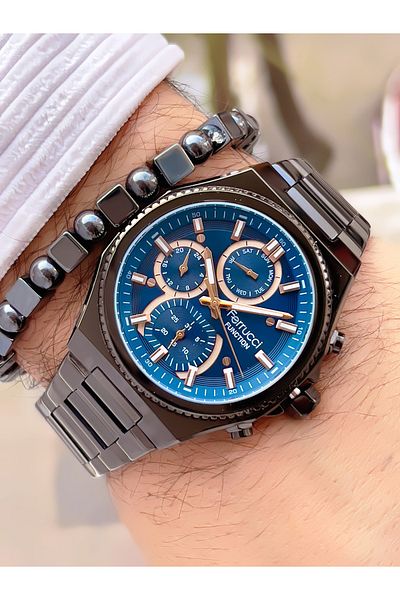 Ferrucci Men's Wristwatch with Steel Cord Function 3 Atm Waterproof with 2 Years Warranty+Bracelet as a Gift