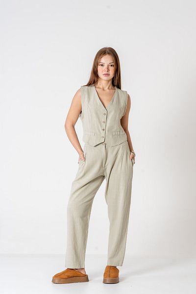 VerdeBlanco 100% Cotton Vest-Palazzo Suit Soft Green
