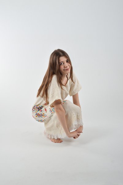 REİNA TEKS Muslin Beach Dress Kilim Pattern Round Neck 1 Piece