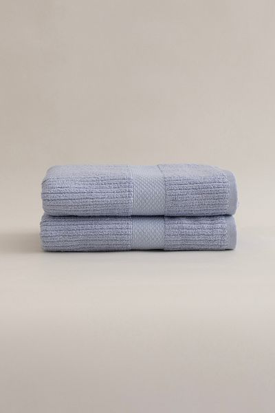Koza Home Ivory Blue Ribbed Micro Fiber 100% Cotton 2-Piece Hand Face Towel Set 50 X 90 - 50 X 90 1136A