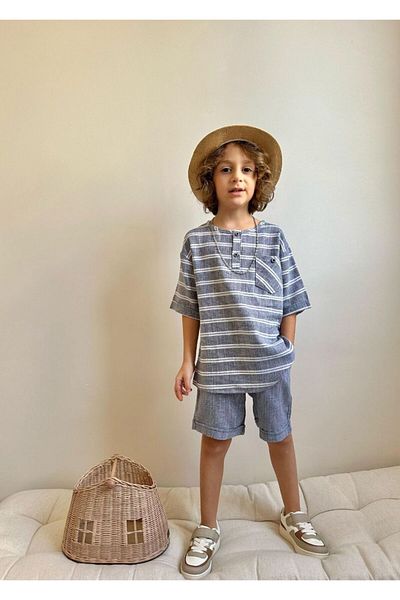 patriko tekstil BĂIAT BĂIAT MODEL MARIN BLUZĂ CU DUNĂ TRIUC PANTALONI SCURT DE SUS