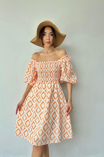 leyla sanat sanata yeni bir bakış açısı Leyla Sanat Sanata a New Perspective Orange Square Pattern Summer Dress