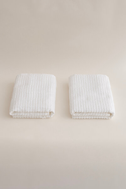 Koza Home Ivory White Bordered Micro Fiber 100% Cotton 2-Piece Bath Towel Set 50 X 90 - 70 X 140 1101A