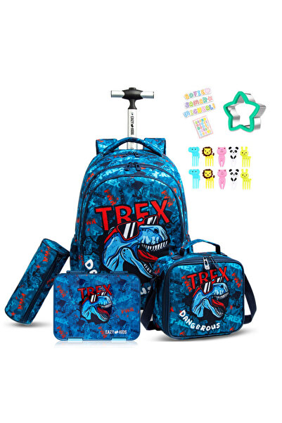 Eazy Kids 18Inch Set of 4 Trolley School Bag wt Lunch Box, Lunch Bag & Pencil...