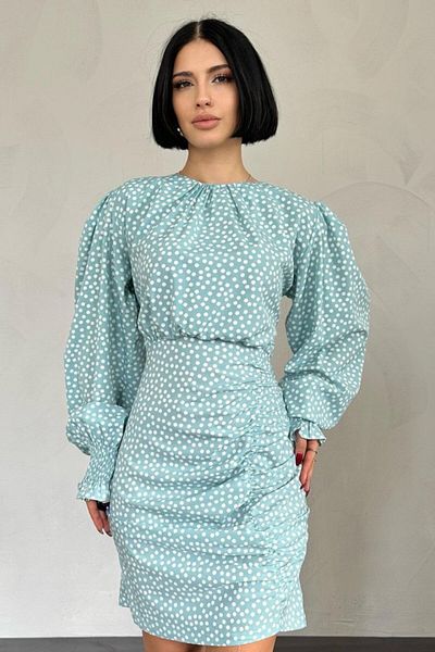 Gökyüzü Moda Πράσινο πουά φόρεμα με στρίφωμα μπροστά