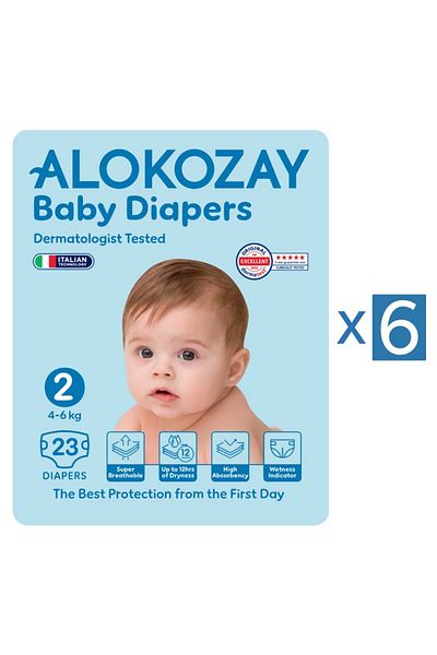 Alokozay Premium Baby Diapers - Size 2 (4-6 Kg) - 23 Diapers X Pack of 6