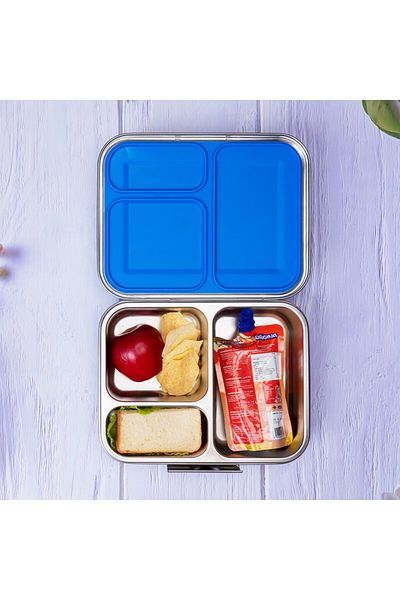Eazy Kids Eazy Kids 3 Compartment Bento Steel Lunch Box with Stainless Steel 530ml Water Bottle - Blue
