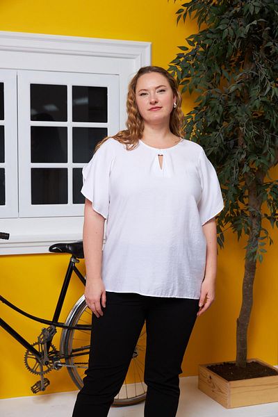 RMG Collar and Sleeve Detailed Large Size Blouse White