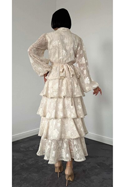 MOOD PAW Ecru Color Valon Stripe Layered Dress