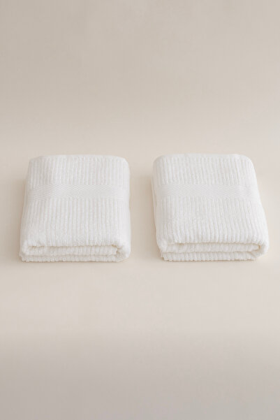 Koza Home Ivory White Ribbed Micro Fiber 100% Cotton 2-Piece Hand Face Towel Set 50 X 90 - 50 X 90 1131A