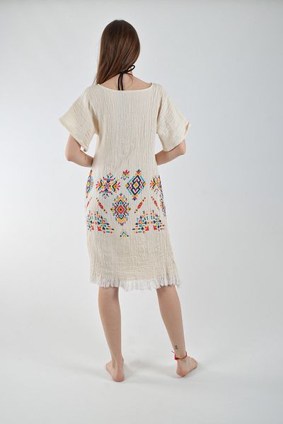 REİNA TEKS Muslin Beach Dress Kilim Μοτίβο Στρογγυλός Γιακάς 1 Τεμάχιο